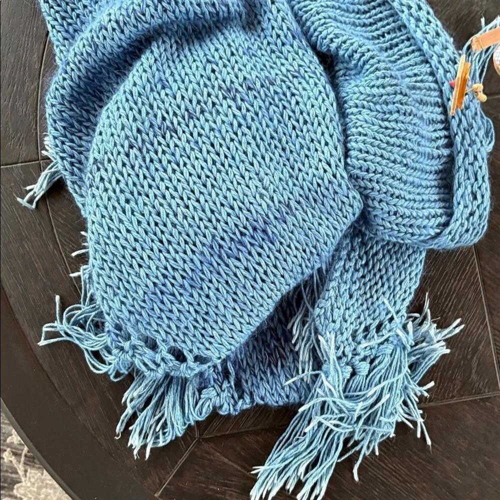 HAND CRAFTED Chunky Scarf Shawl fringe denim wool cotton mohair cashmere silk